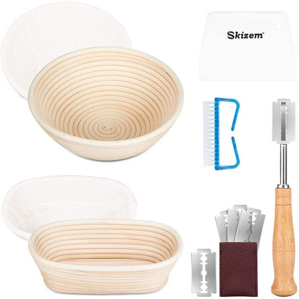 1BREAD BANNETON PROOFING BASKET 9" Baking Bowl Dough for Bakers Round w/ Scraper 1BREAD BANNETON PROOFING BASKET 9" Baking Bowl Dough for Bakers Round w/ Scraper